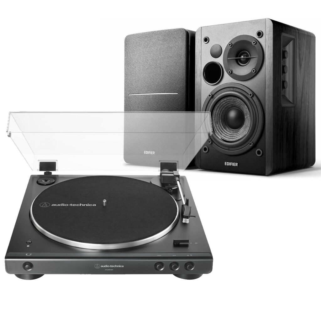 Audio-Technica Bluetooth AT-LP60XBT Turntable + Edifier R1280DB Black Speakers Package