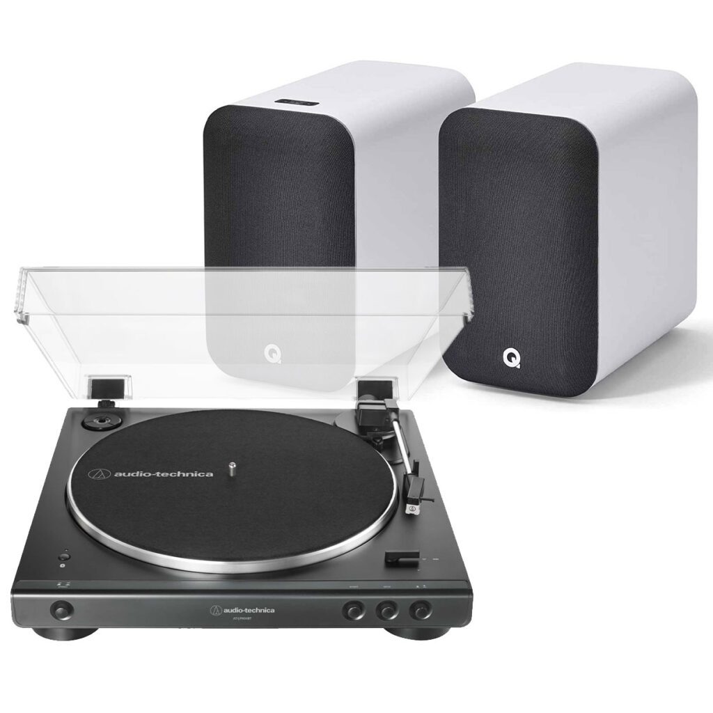 Audio-Technica Bluetooth LP60XBT Turntable + Q Acoustics M20 White Speakers Package