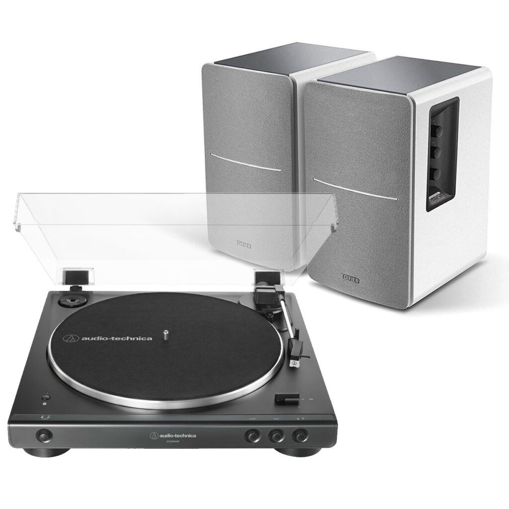 Audio-Technica Bluetooth LP60XBT Turntable + Edifier R1280DB White Active Speakers