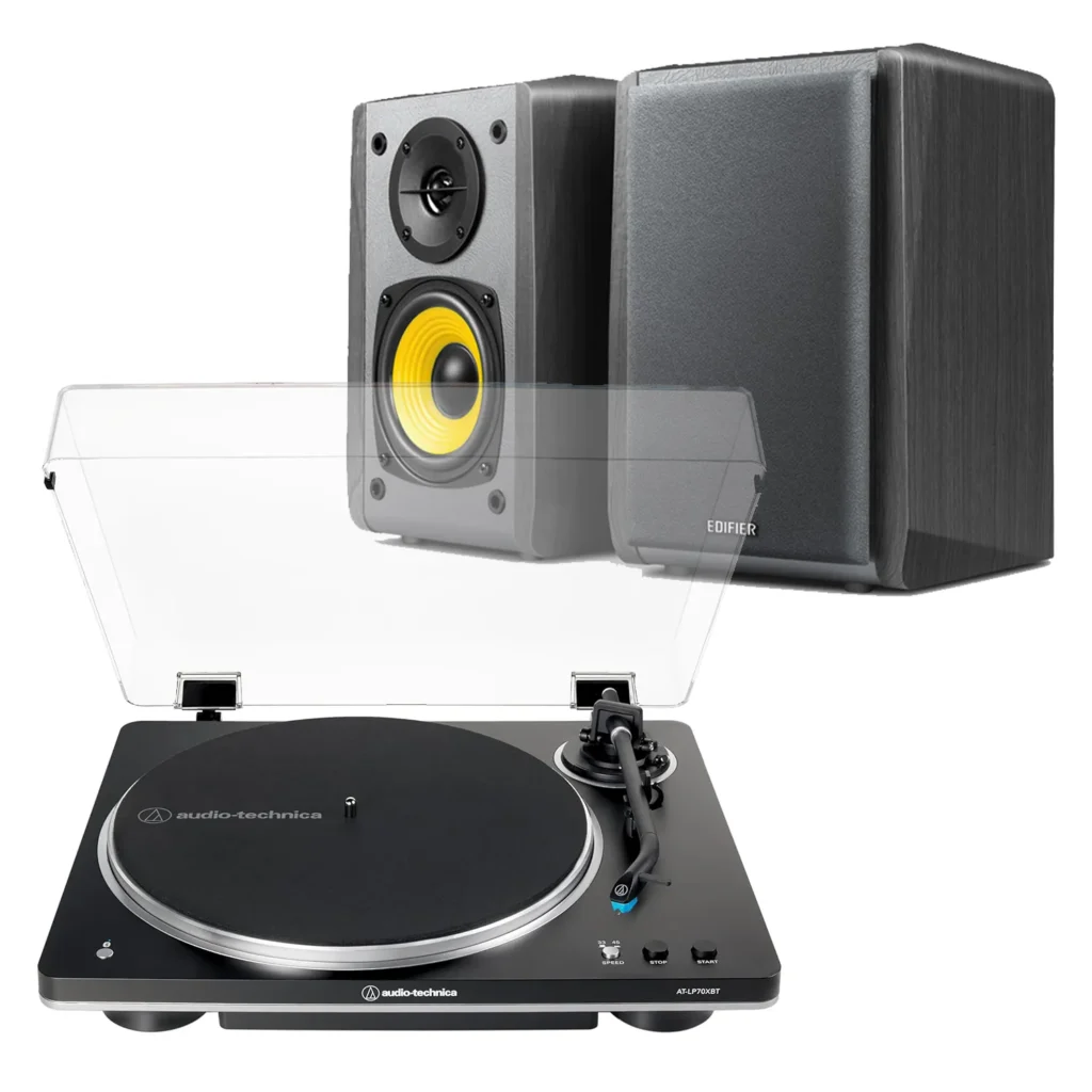 Audio-Technica AT-LP70XBT Bluetooth Black Turntable + Edifier R1010BT Active Bluetooth Speakers