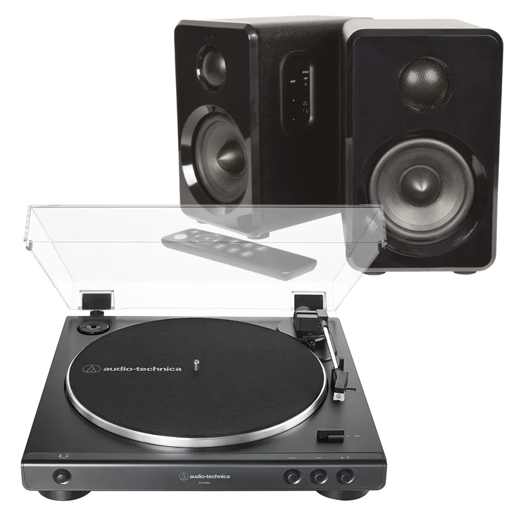 Audio-Technica AT-LP60X Turntable + AV:LINK Active Bluetooth Speakers - black