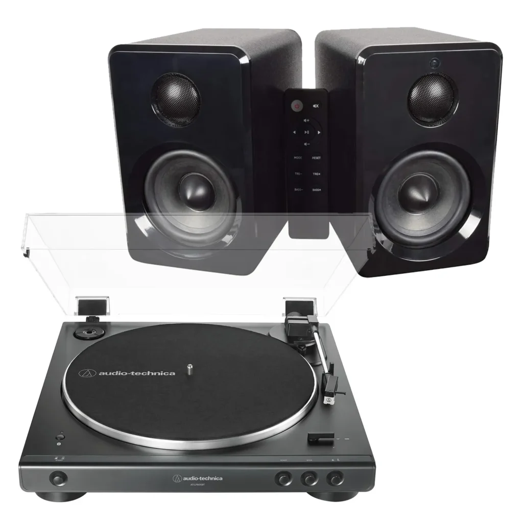 Audio-Technica LP60XBT and AV:LINK Speakers black