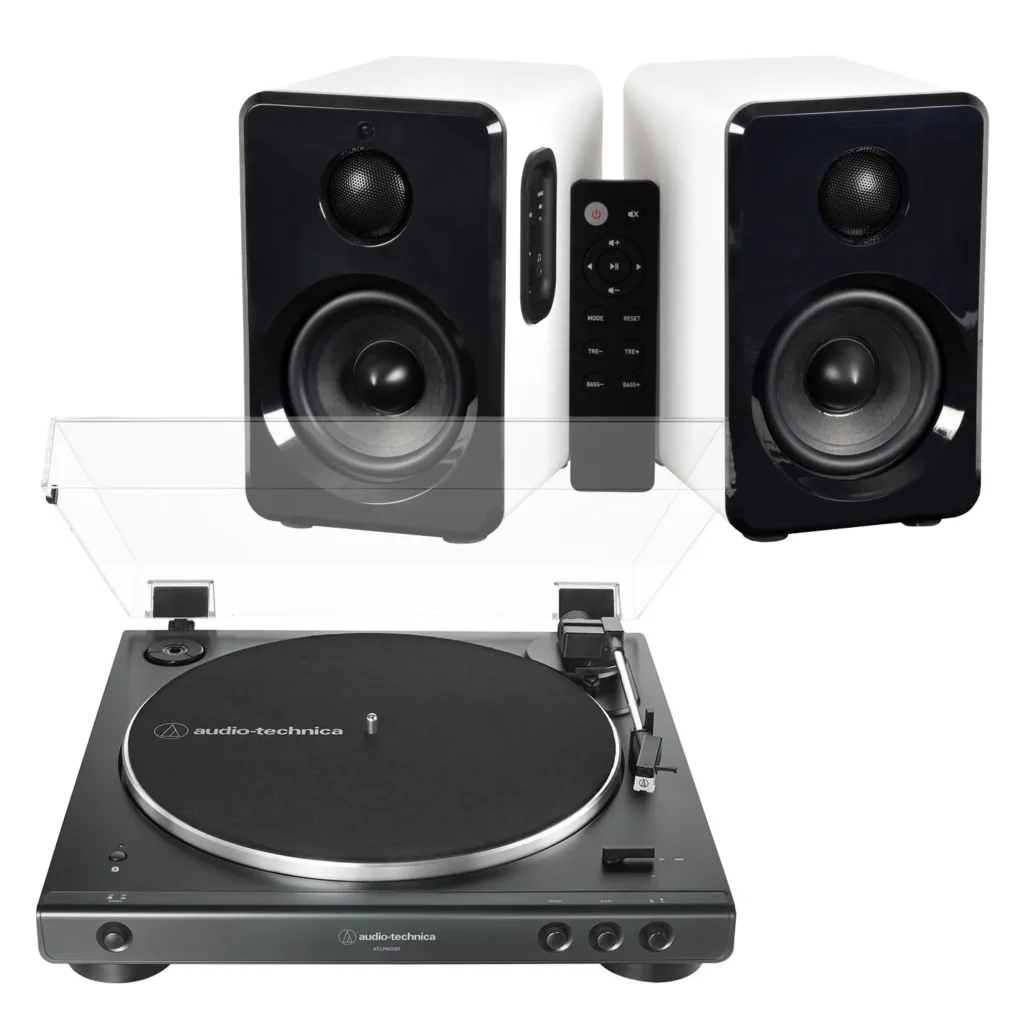Audio-Technica LP60XBT and AV:LINK Speakers White